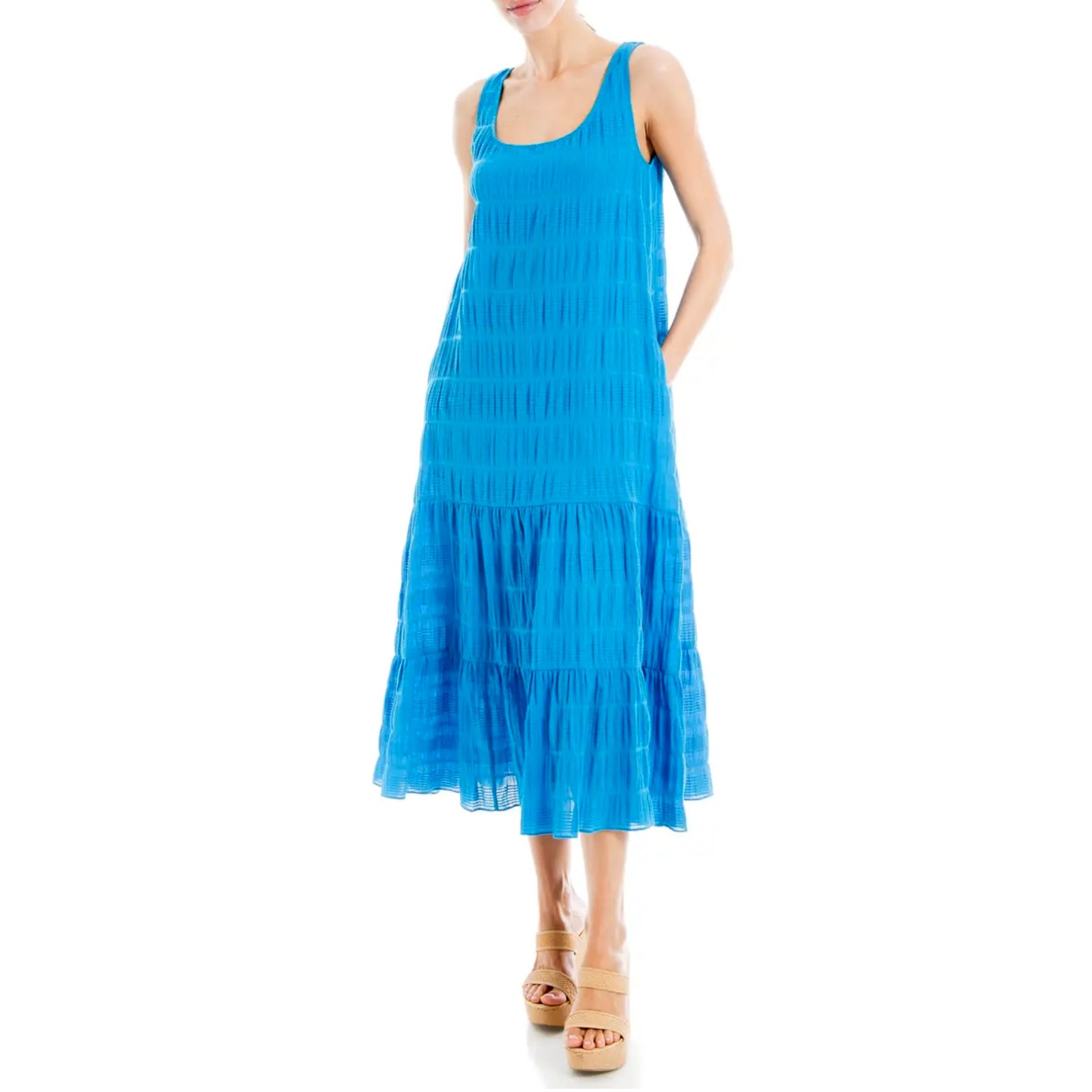 Nwt Max Studio Women's Textured Cotton Tiered Maxi Dress